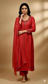 সম্পূর্ণ হাতের কাটচুপি কাজ করা এসি কটন থ্রি পিস | বাটার সিল্ক প্যান্ট ও স্টোন ওয়ার্ক শিফন ওড়না সহ | ফ্রি সাইজ