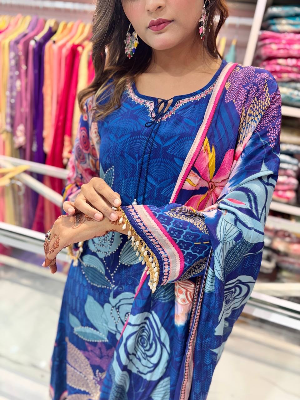 দুবাই চেরি গ্রাউন ড্রেস উইথ কারচুপির কাজ | ডিজিটাল প্রিন্ট থ্রি পিস (পার্টি ও বিবাহের জন্য)