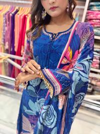 দুবাই চেরি গ্রাউন ড্রেস উইথ কারচুপির কাজ | ডিজিটাল প্রিন্ট থ্রি পিস (পার্টি ও বিবাহের জন্য)