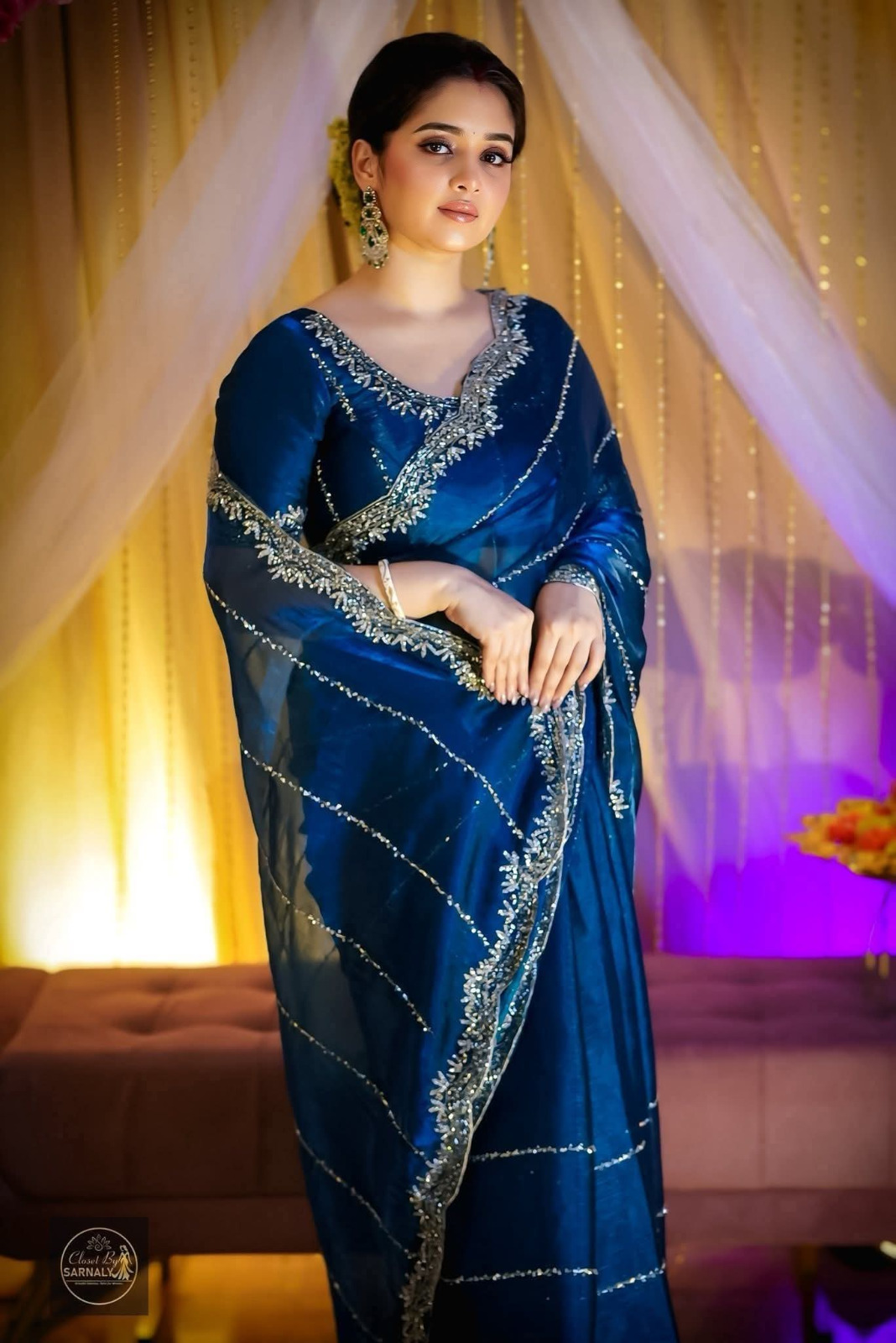 লেটেস্ট জর্জেট শাড়ি উইথ সূক্ষ্ম এমব্রয়ডারি - স্টাইলিশ ও আরামদায়ক ফ্যাব্রিক