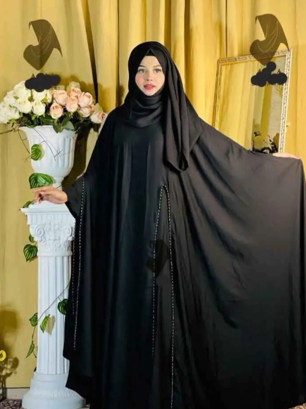 প্রিমিয়াম দুবাই লেস এমব্রয়ডারি আবায়া সেট | দুবাই চেরি ফেব্রিক | কটি ডিজাইন - (ইনার+কটি+হিজাব)