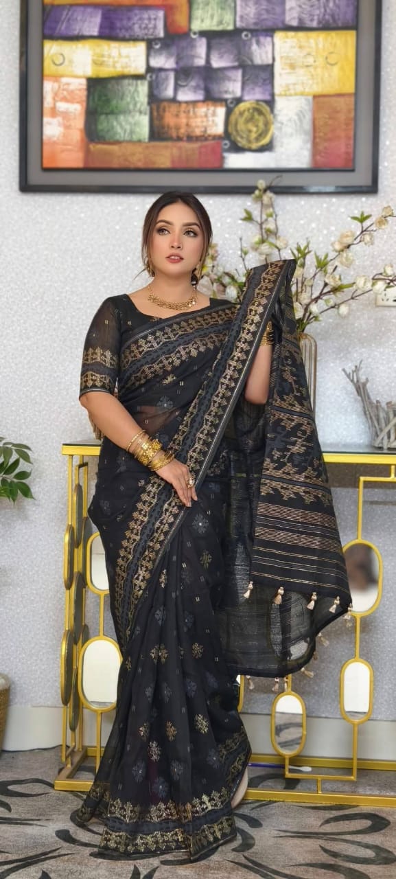 Half silk screen print saree with blause pcs