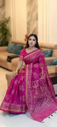 Half silk screen print saree with blause pcs