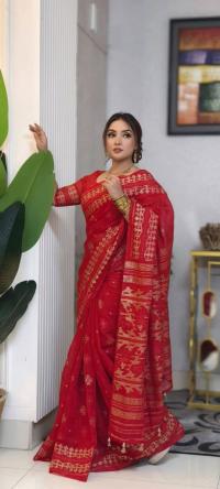 Half silk screen print saree with blause pcs