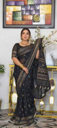 Half silk screen print saree with blause pcs