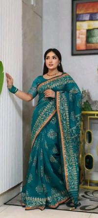 নান্দনিক হাফ সিল্ক স্ক্রিন প্রিন্ট শাড়ি | ঐতিহ্যবাহী ডিজাইন ও ম্যাচিং ব্লাউজ পিস সহ | ফেস্টিভ ও পার্টি ওয়্যার