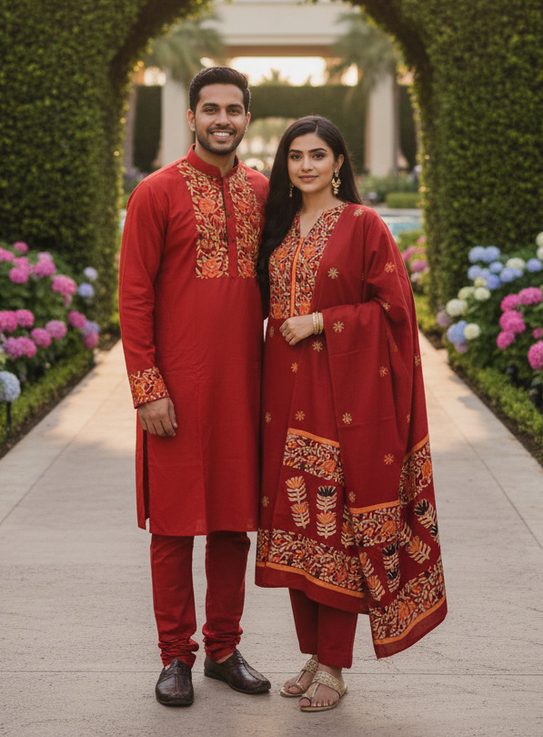 Panjabi Three Piece Couple Set