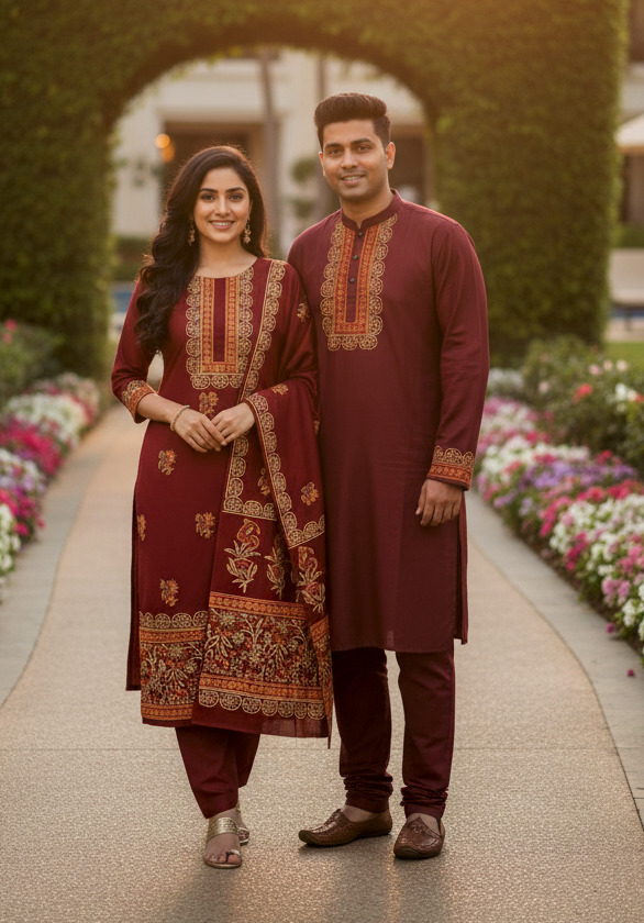 Panjabi Three Piece Couple Set