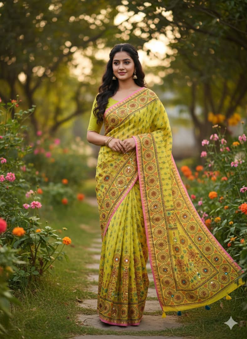 Premium Silk Boutique Skin Print Shari