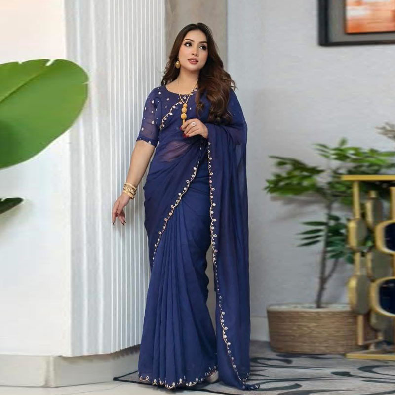 Semi Moslin Sharee with Blouse Piece