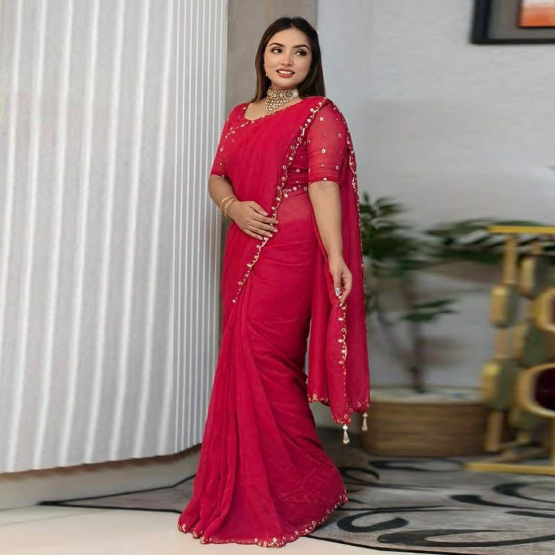 Semi Moslin Sharee with Blouse Piece