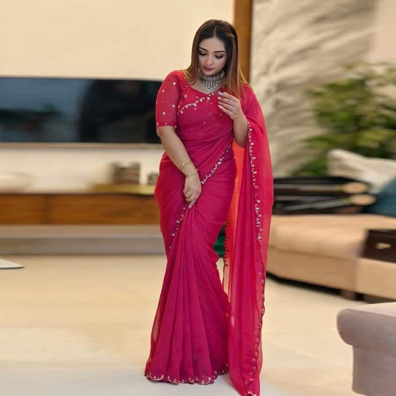 Semi Moslin Sharee with Blouse Piece