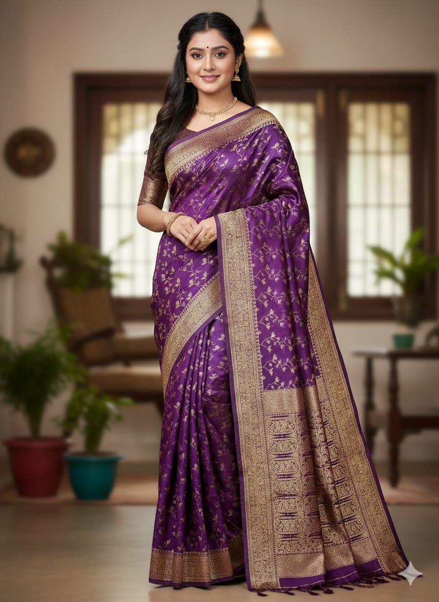 💎 এলিগ্যান্ট কাশ্মীরি কাতান শাড়ি: ঐতিহ্য ও আভিজাত্যের নিখুঁত মিশেল!