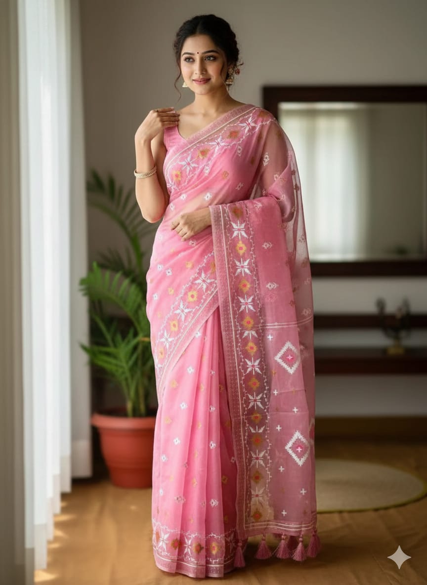 Half Silk Jamdani Print Saree
