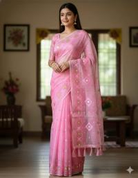 Half Silk Jamdani Print Saree