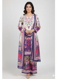 Ready Made Pure dubai silk  Digital  Print Three Piece