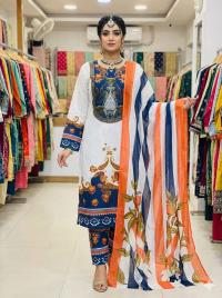 Ready Made Pure dubai silk  Digital  Print Three Piece