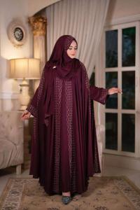 শাহজাদী আবায়া ফুল সেট | দুবাই চেরি কাপড় ও DMC পাথরের কাজ | ইনার, কটি ও হিজাব সহ ৩টি আইটেমের প্যাকেজ | ৫২-৫৬ লং এবং ৩৬-৪৬ বডি সাইজ