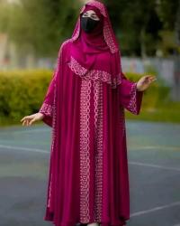 শাহজাদী আবায়া ফুল সেট | দুবাই চেরি কাপড় ও DMC পাথরের কাজ | ইনার, কটি ও হিজাব সহ ৩টি আইটেমের প্যাকেজ | ৫২-৫৬ লং এবং ৩৬-৪৬ বডি সাইজ