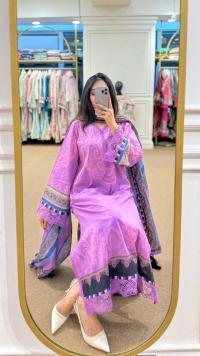 প্রিমিয়াম ডিজিটাল প্রিন্ট থ্রি-পিস | চায়না মাইক্রোস্টিচ ফেব্রিক | কামিজ, প্যান্ট ও জর্জেট ওড়না সেট | L, XL, XXL সাইজে