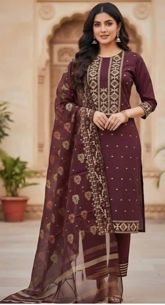 কটন স্ক্রিন ও ব্লক প্রিন্ট আনস্টিচড থ্রি-পিস কালেকশন