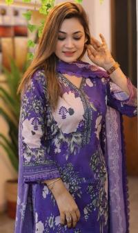 কটন স্ক্রিন ও ব্লক প্রিন্ট আনস্টিচড থ্রি-পিস কালেকশন