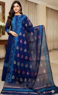 কটন স্ক্রিন ও ব্লক প্রিন্ট আনস্টিচড থ্রি-পিস কালেকশন