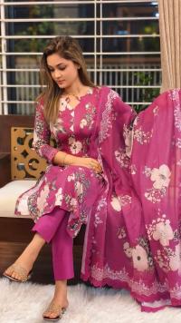 কটন স্ক্রিন ও ব্লক প্রিন্ট আনস্টিচড থ্রি-পিস কালেকশন