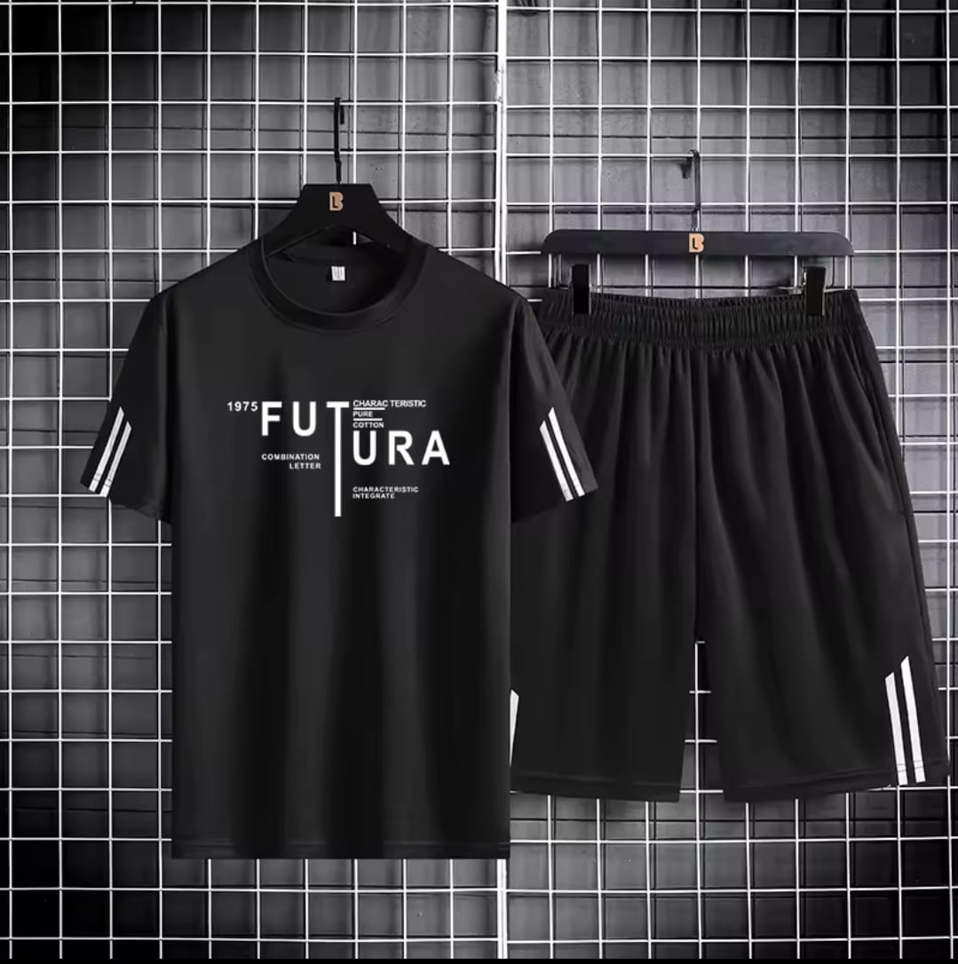 Black Manhattan 160 GSM Mesh T-Shirt & Short Pant Set | DR Fashion