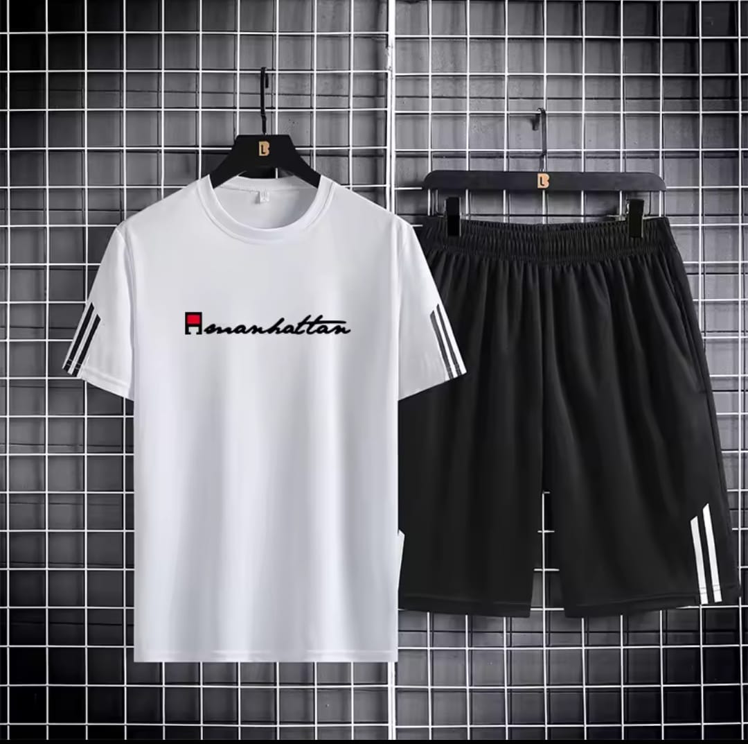 Black Manhattan 160 GSM Mesh T-Shirt & Short Pant Set | DR Fashion