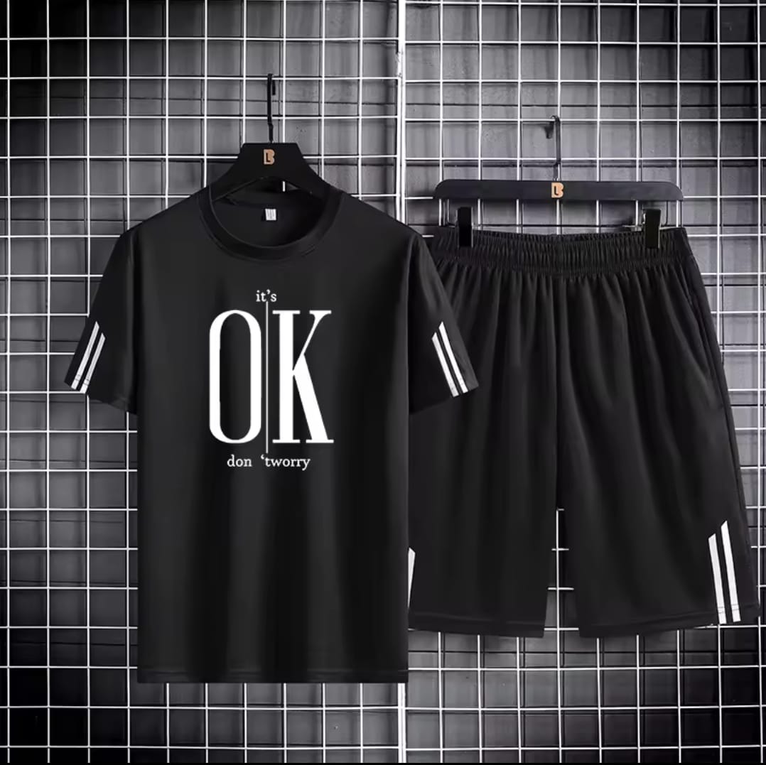 Black Manhattan 160 GSM Mesh T-Shirt & Short Pant Set | DR Fashion