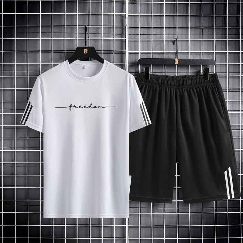 Black Manhattan 160 GSM Mesh T-Shirt & Short Pant Set | DR Fashion