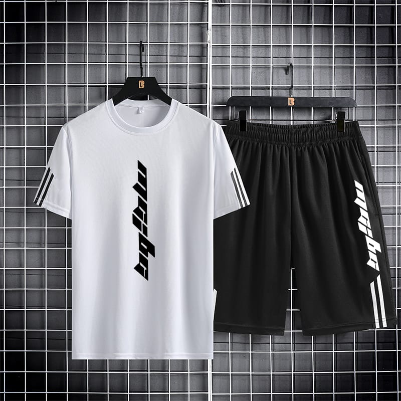 Black Manhattan 160 GSM Mesh T-Shirt & Short Pant Set | DR Fashion