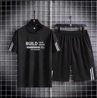 Black Manhattan 160 GSM Mesh T-Shirt & Short Pant Set | DR Fashion