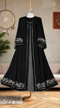 Rose Koti Borka | Original Dubai Cherry Fabric | Attached Koti + Embroidery Work | Length 50-56" | Body 36-48"