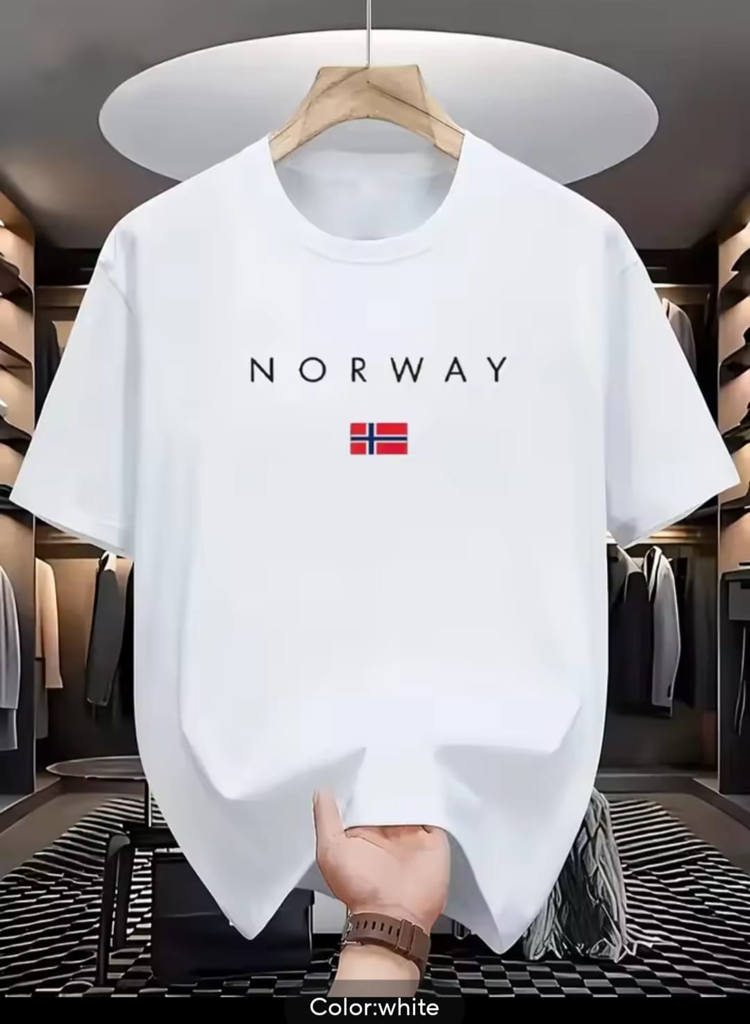 Premium Norway Flag Print Black Drop Shoulder T-Shirt for Men