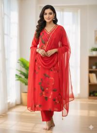 Indian Westless Georgette Salwar Suit | White Digital Print + Lace & Stone Work | Butter Silk Salwar | Size S-XXL | Length 43"