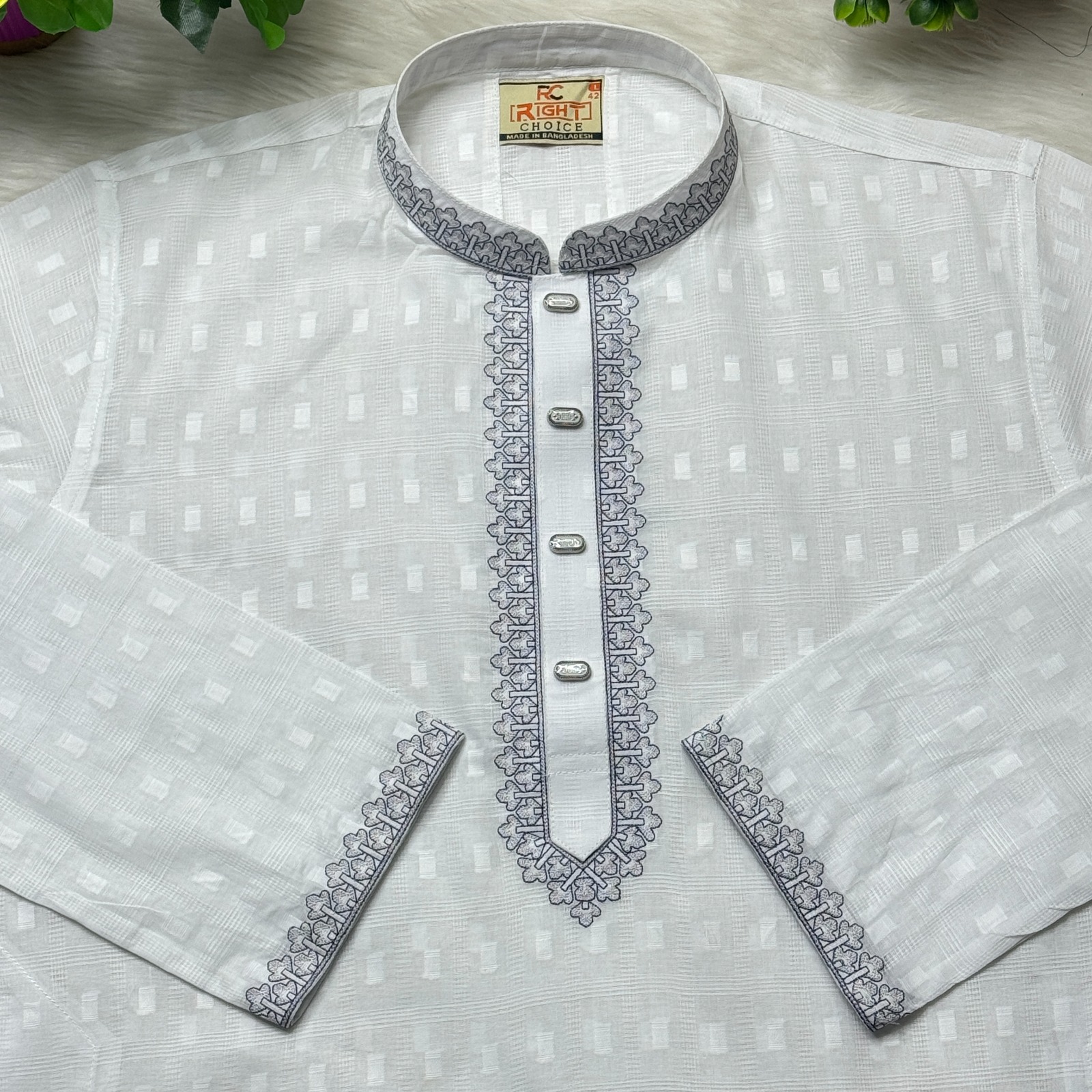 অরিজিনাল স্টেপ ধুতি কটন এমব্রয়ডারি পাঞ্জাবি - স্ন্যাপ বাটন প্রিমিয়াম কালেকশন