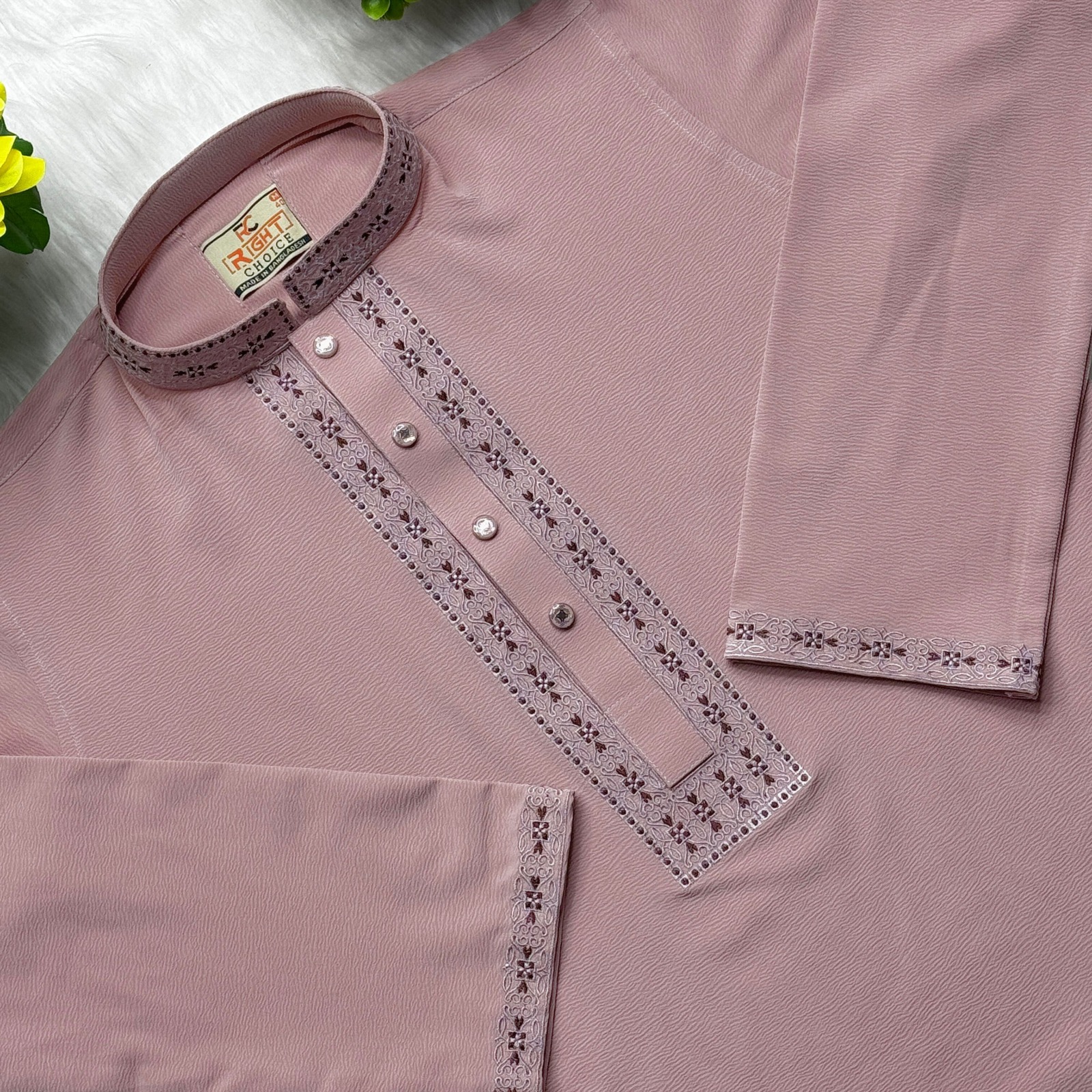 অরিজিনাল চায়না জাফরান এমব্রয়ডারি পাঞ্জাবি - প্রিমিয়াম কাফ হাতা ও স্ন্যাপ বাটন কালেকশন