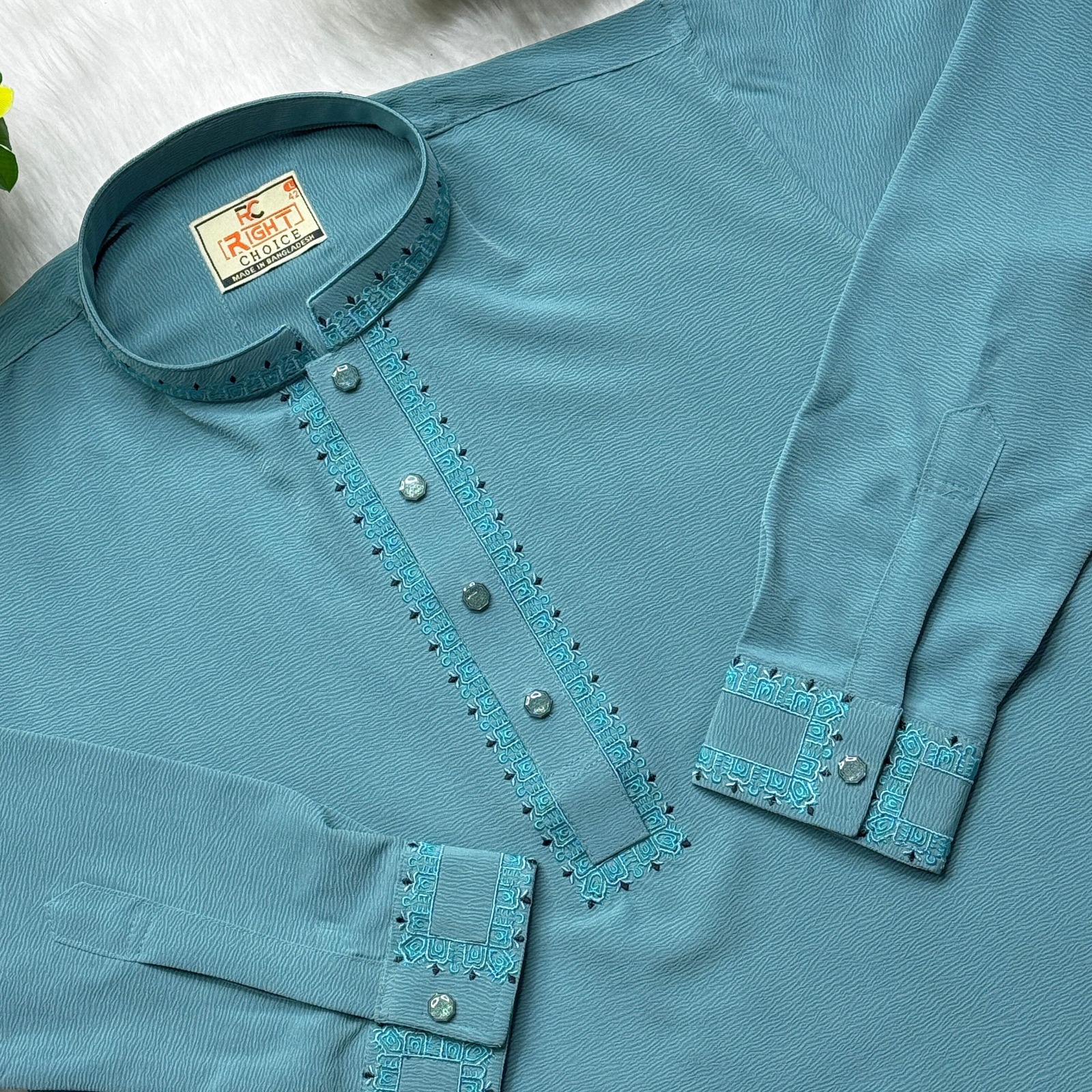 অরিজিনাল চায়না জাফরান এমব্রয়ডারি পাঞ্জাবি - প্রিমিয়াম কাফ হাতা ও স্ন্যাপ বাটন কালেকশন