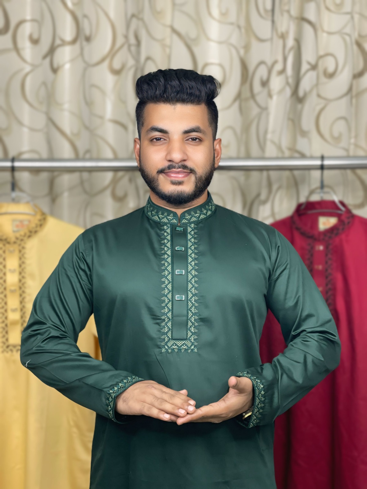 প্রিমিয়াম সাটিন কটন এমব্রয়ডারি পাঞ্জাবি - স্ন্যাপ বাটন ও মার্জিত ডিজাইন