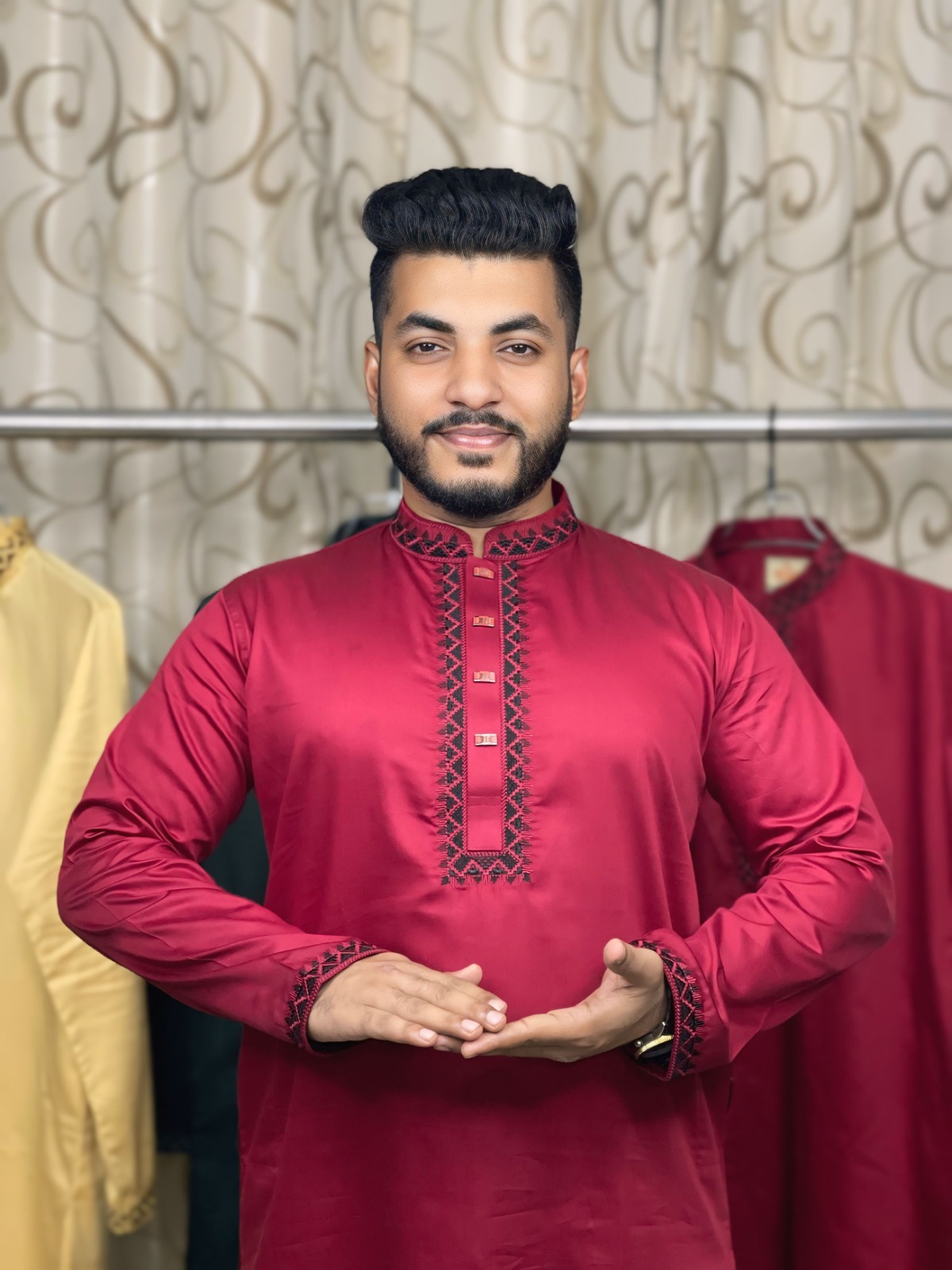 প্রিমিয়াম সাটিন কটন এমব্রয়ডারি পাঞ্জাবি - স্ন্যাপ বাটন ও মার্জিত ডিজাইন