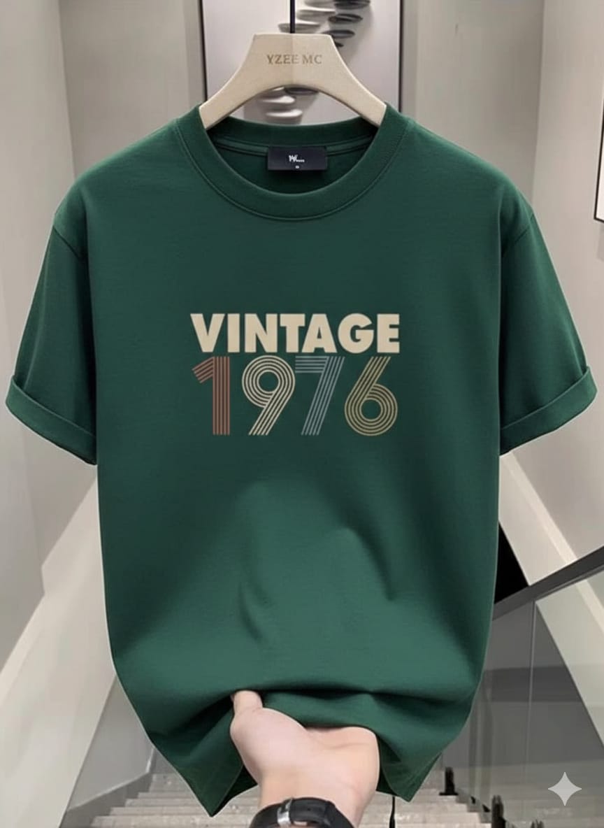 Premium Bottle Green Drop Shoulder T-Shirt - Vintage 1976 Print