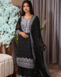 প্রিমিয়াম ওয়েটলেস জর্জেট থ্রি-পিস - গর্জিয়াস এমব্রয়ডারি ও সিকুয়েন্স ওয়ার্ক সেট