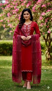 প্রিমিয়াম রেডিমেইড লিনেন থ্রি-পিস - এমব্রয়ডারি ও সিকুয়েন্স ওয়ার্ক সেট