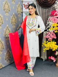 প্রিমিয়াম এসি কটন রেডিমেইড থ্রি-পিস - কম্পিউটার এমব্রয়ডারি ও ৫ হাত ওড়না সেট