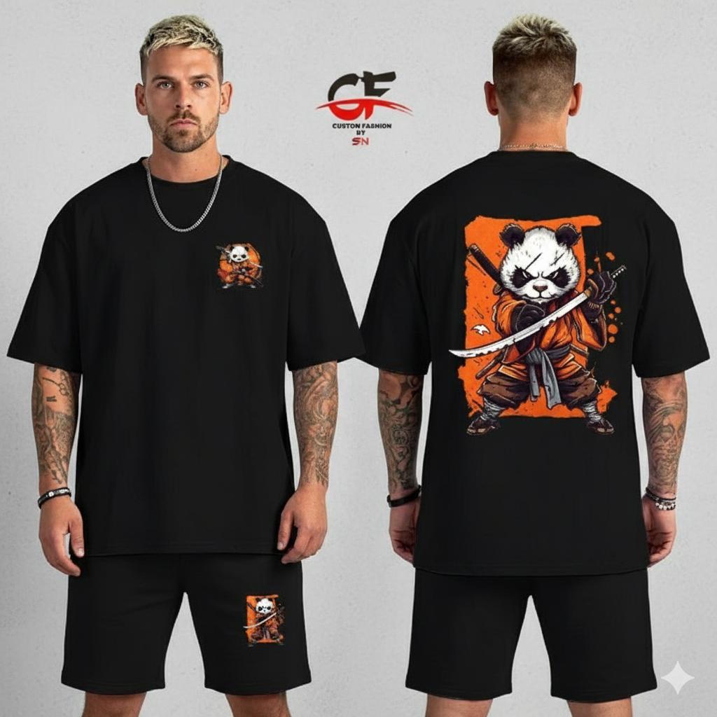 প্রিমিয়াম ড্রপ শোল্ডার টি-শার্ট ও প্যান্ট কম্বো - ২০০ GSM কটন ব্ল্যাক সেট