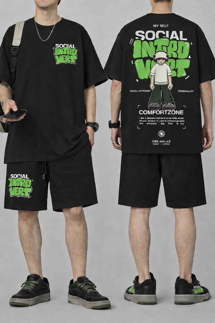 প্রিমিয়াম ড্রপ শোল্ডার টি-শার্ট ও প্যান্ট কম্বো - ২০০ GSM কটন ব্ল্যাক সেট