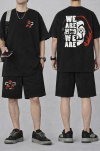 প্রিমিয়াম ড্রপ শোল্ডার টি-শার্ট ও প্যান্ট কম্বো - ২০০ GSM কটন ব্ল্যাক সেট