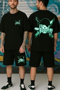 প্রিমিয়াম ড্রপ শোল্ডার টি-শার্ট ও প্যান্ট কম্বো - ২০০ GSM কটন ব্ল্যাক সেট